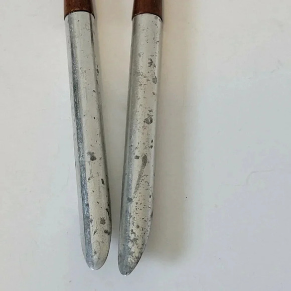 Mid Century Modern Salad Set Spoon Fork France 1960s Wood Metal MCM 11 3/4" - Picture 4 of 4
